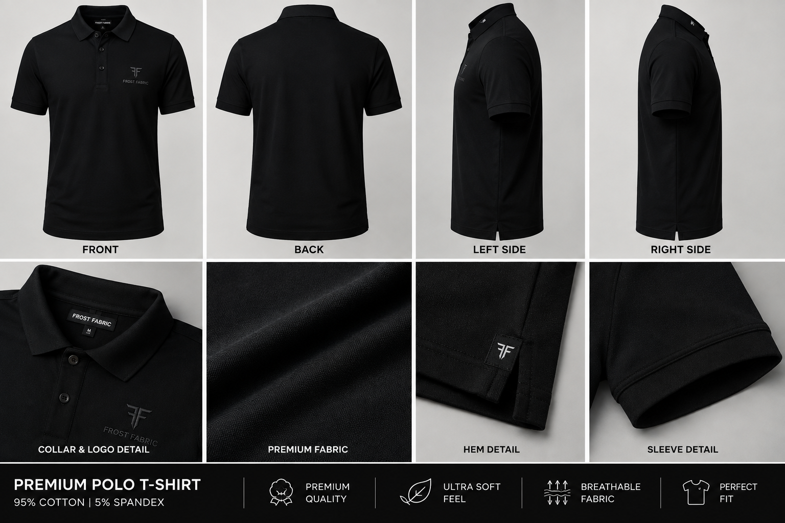 Premium Black Polo T-Shirt - Image 3